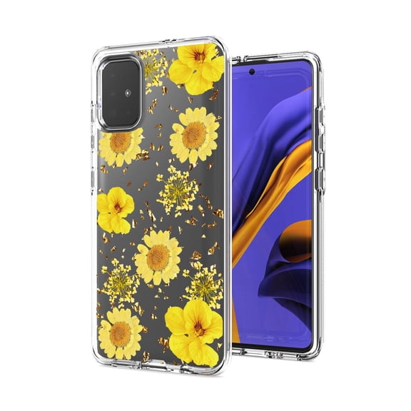 SAMSUNG GALAXY A51 5G Phone Cases, TPU Floral Design Hard PC Slim Fit Cover Pressed dried flower Design Phone case for SAMSUNG GALAXY A51 5G In Yellow