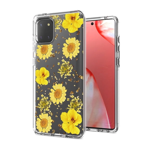 For SAMSUNG GALAXY A81 Phone Cases, TPU Floral Design Hard PC Slim Fit Cover Pressed dried flower Design Phone case for SAMSUNG GALAXY A81/Note 10 Lite/M60S In Yellow