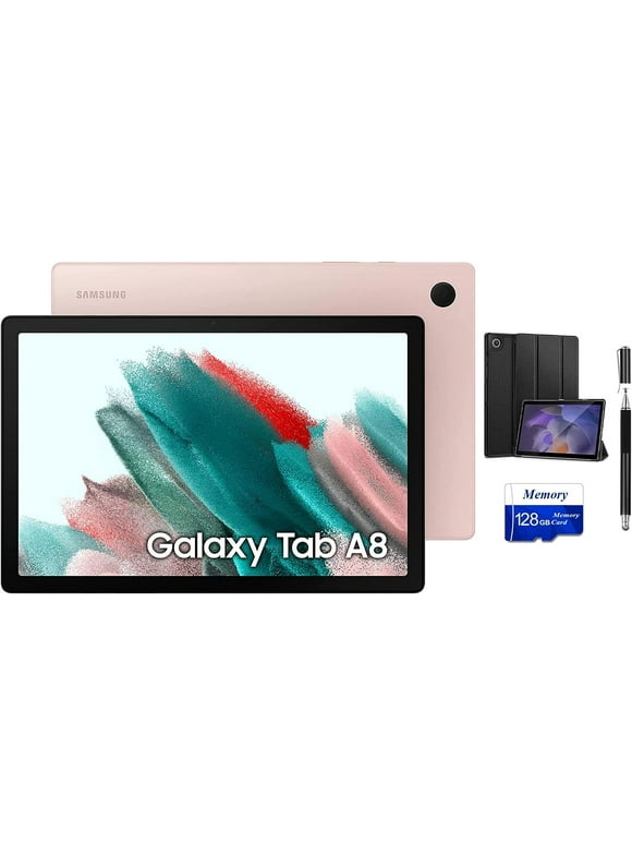 SAMSUNG Galaxy Tab A8 Android WiFi Tablet, 10.5'' Touchscreen (1920x1200) LCD Screen, 128GB Storage, Bluetooth, Android 11 OS, Pink Gold + Mazepoly Accessories