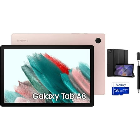 SAMSUNG Galaxy Tab A8 Android WiFi Tablet, 10.5'' Touchscreen (1920x1200) LCD Screen, 128GB Storage, Bluetooth, Android 11 OS, Pink Gold + Mazepoly Accessories