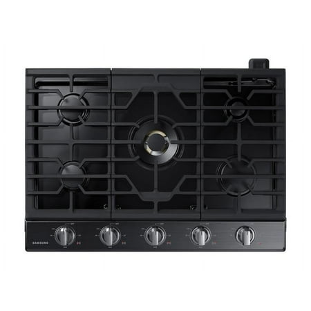 Samsung - 30" Built-In Gas Cooktop with WiFi and Dual Power Brass Burner - Black Stainless Steel
