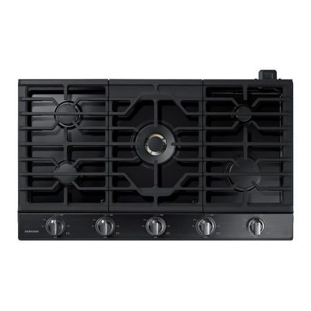 Samsung - 36" Built-In Gas Cooktop with WiFi and Dual Power Brass Burner - Black Stainless Steel
