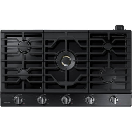 Samsung - 36" Built-In Gas Cooktop with WiFi and Dual Power Brass Burner - Black Stainless Steel