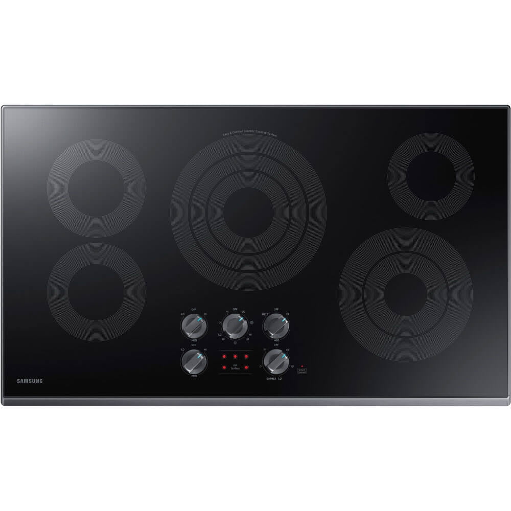 36" Black Ceramic 5-Burner Electric Cooktop with Stainless Steel Trim