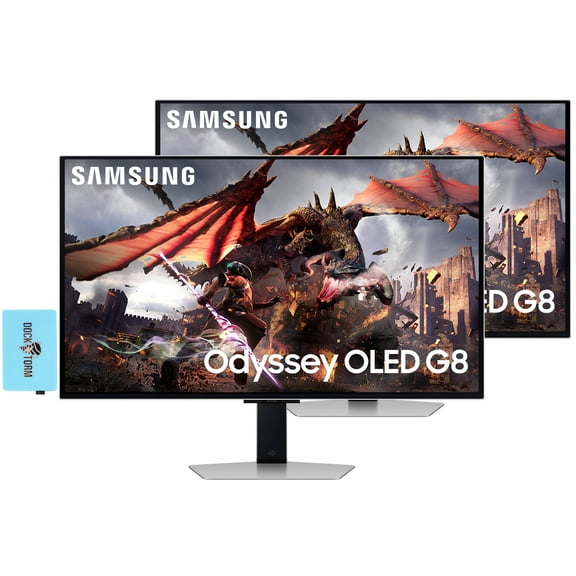 SAMSUNG Odyssey OLED G8 G80SD Monitor LS32DG802SNXZA Bundle with Docztorm Dock, 32" UHD 4K (3840x2160) Display, VESA Mount (100x100mm), Ideal for Home & Business, Silver (2024 Latest Model) (2 Pack)
