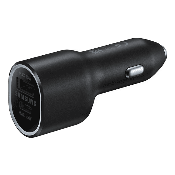 SAMSUNG Official Car Charger Duo 40W, Super Fast Charging Block, Dual Port (25W USB-C + 15W USB-A) Cable NOT Included - Black