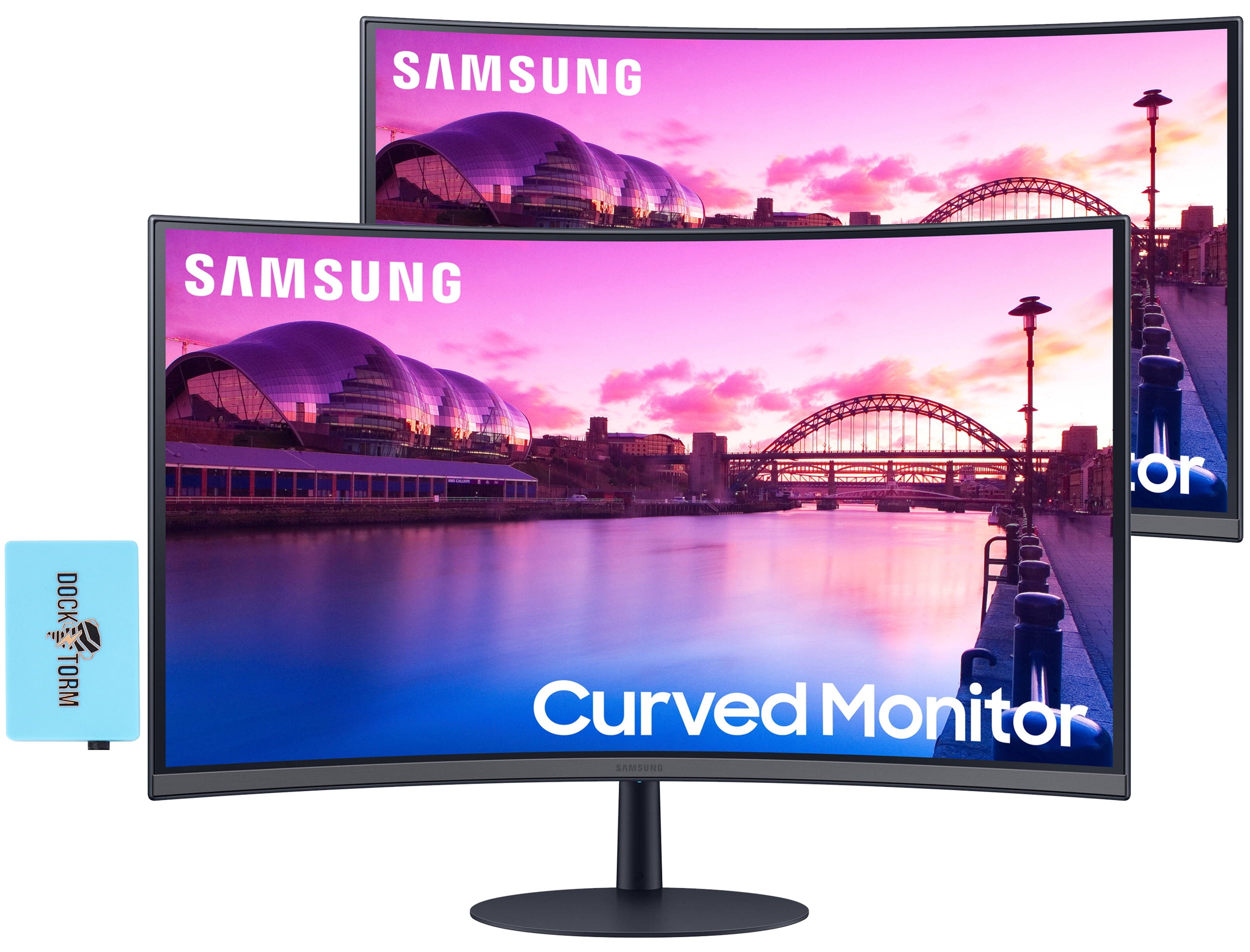 SAMSUNG S39C FreeSync Curved Monitor LS27C392EANXGO Bundle w/Docztorm Dock, 27" FHD VA (1920x1080) 75Hz Display, DisplayPort, 2x HDMI, Ideal for Home & Business, Black (2024 Latest Model) (2 Pack)