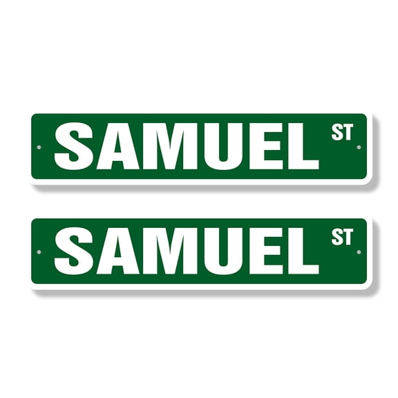 SAMUEL Classic Street Sign (2 Pack) Childrens Name Room Sign Road Sign | 4" X 18" Plastic Address Sign