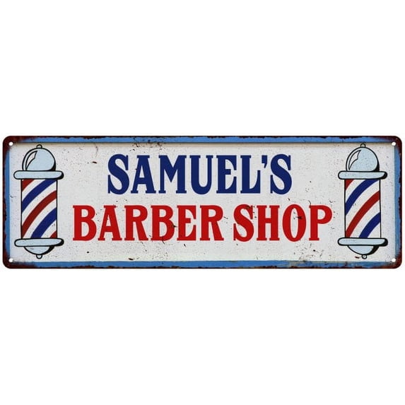 SAMUEL'S Barber Shop Hair Salon Metal Sign Retro 6x18 106180031429