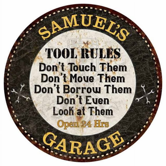 SAMUEL'S Garage Rules 14" Round Metal Sign Garage Bar Wall Decor 100140013345