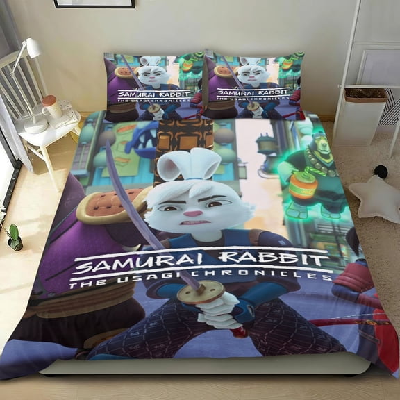 SAMURAI RABBIT Themed Bed Sheet Set Three Piece Set 36x75 Inches Comfortable And Skin Friendly Unique Design Creating A Star Studded Night Home Decor Gifts For Family Friends fans