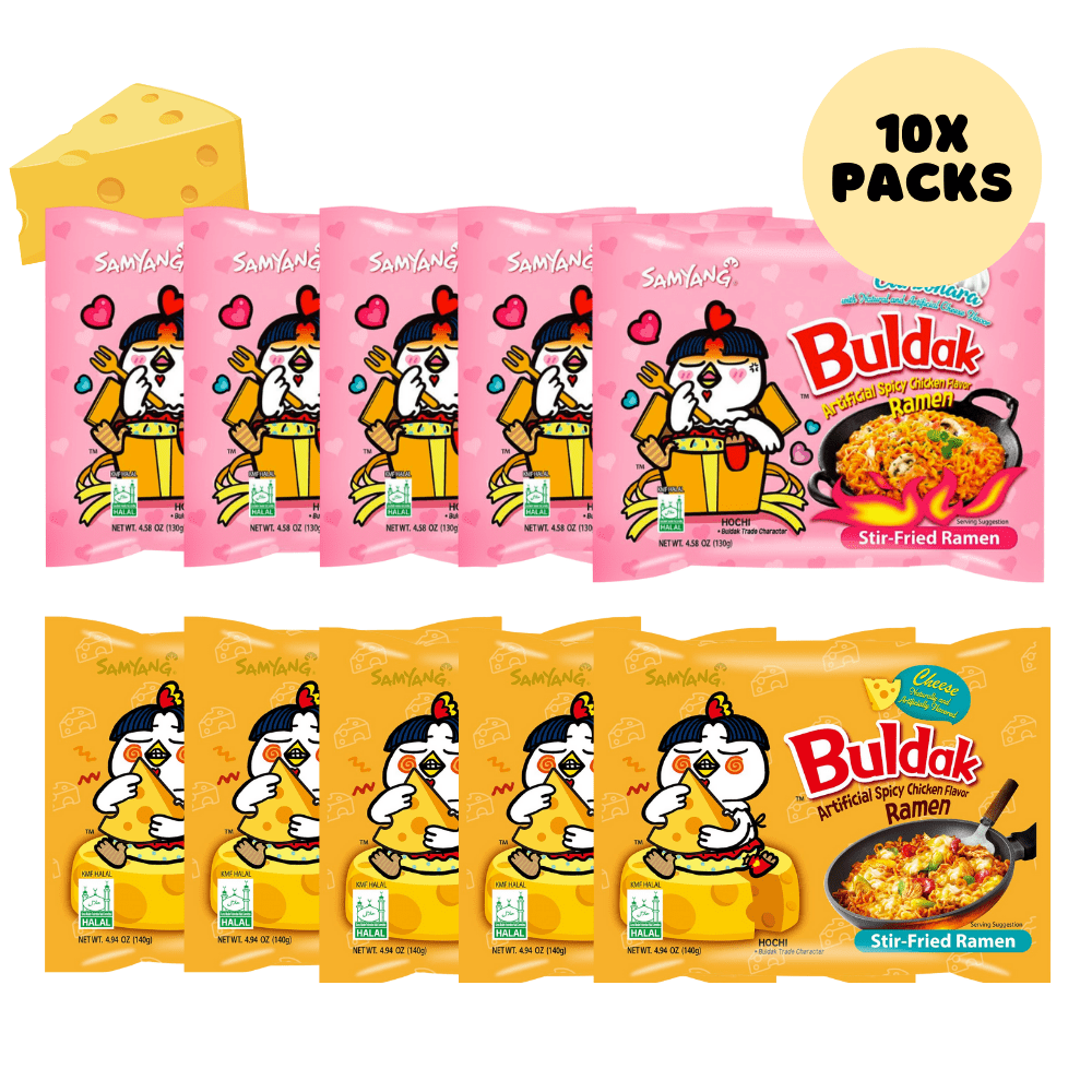 SAMYANG Buldak Carbonara + Cheese Spicy Chicken Flavor Ramen, Stir Fried Instant Noodle 10-PACK 4.94oz (140 g)