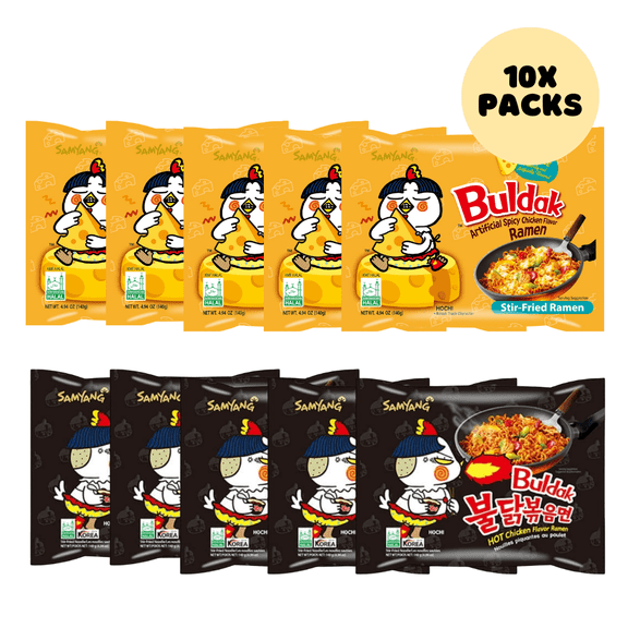 SAMYANG Buldak Cheese + Hot Spicy Chicken Flavor Ramen, Stir Fried Instant Noodle 10-PACK 4.94oz (140 g)
