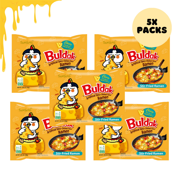 SAMYANG Buldak Cheese Spicy Chicken Flavor Ramen, Stir Fried Instant Noodle 5-PACK 4.94oz (140 g)