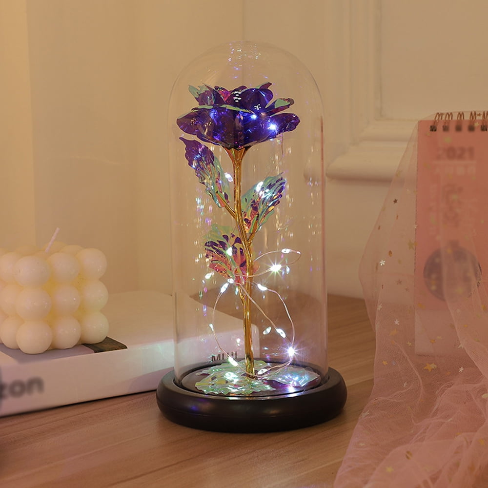 SAMYOMM Glass rose with light,Galaxy rose enchanted rose light up
