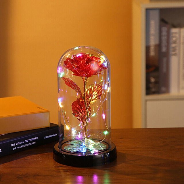 SAMYOMM Glass rose with light,Galaxy rose enchanted rose light up