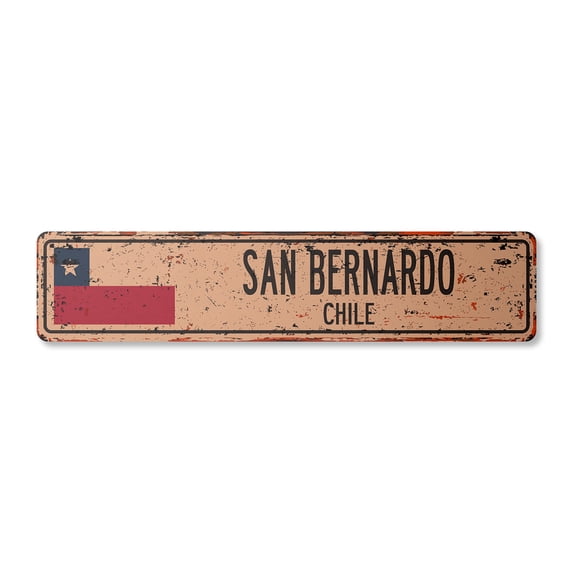 SAN BERNARDO CHILE Vintage Aluminum Street Sign Chilean flag city country road rustic metal tin wall gift | Indoor/Outdoor | 30" Wide