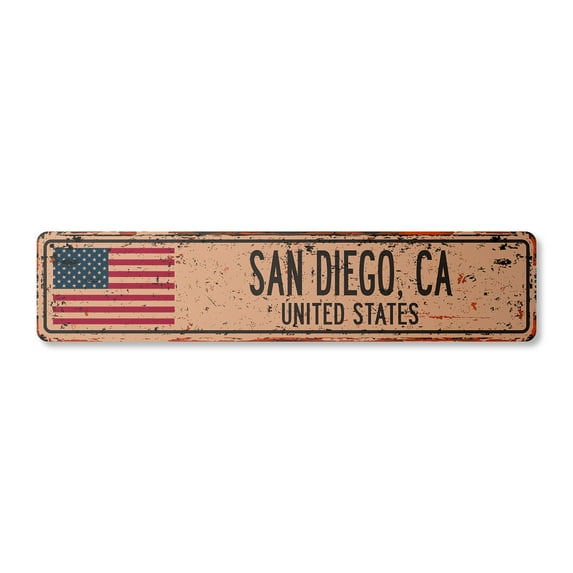 SAN DIEGO CA UNITED STATES Vintage Plastic Street Sign American flag city country gift | Indoor/Outdoor | 36" Wide