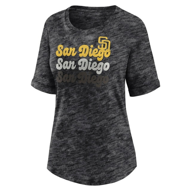 San Diego Padres Women's Heather Charcoal Get Going Fashion Top, Up to Size 3XL