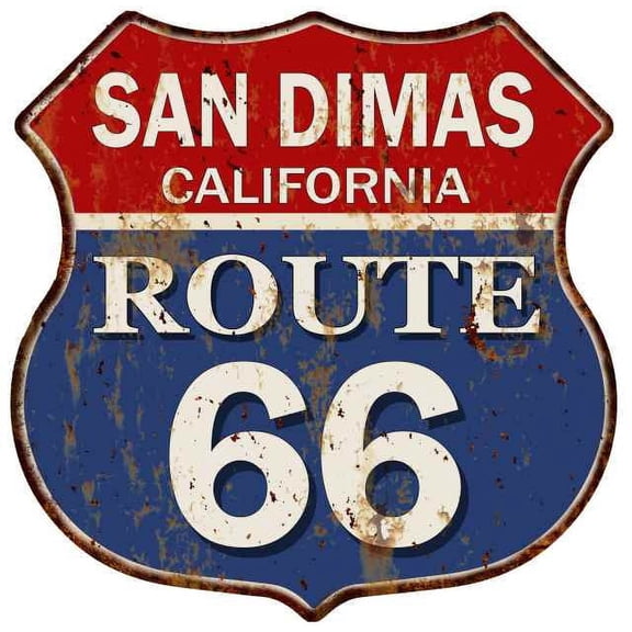 SAN DIMAS, CALIFORNIA Route 66 Shield Metal Sign Man Cave Garage 211110013057