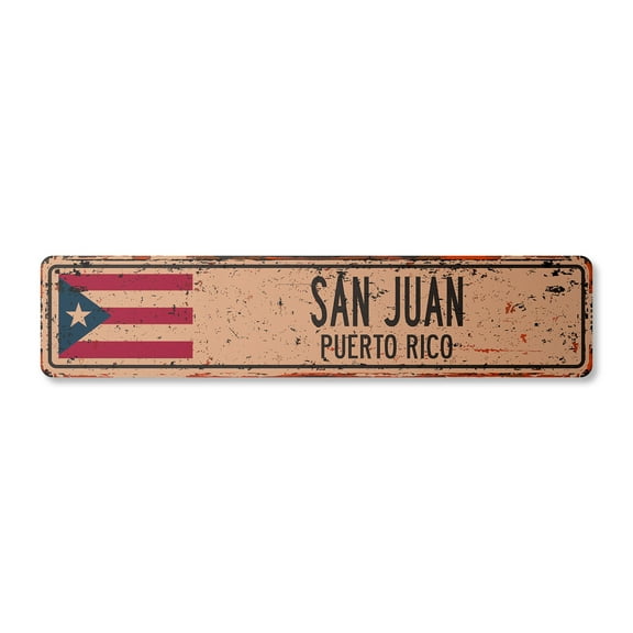 SAN JUAN PUERTO RICO Vintage Plastic Street Sign Puerto Rican American flag city country gift | Indoor/Outdoor | 18" Wide