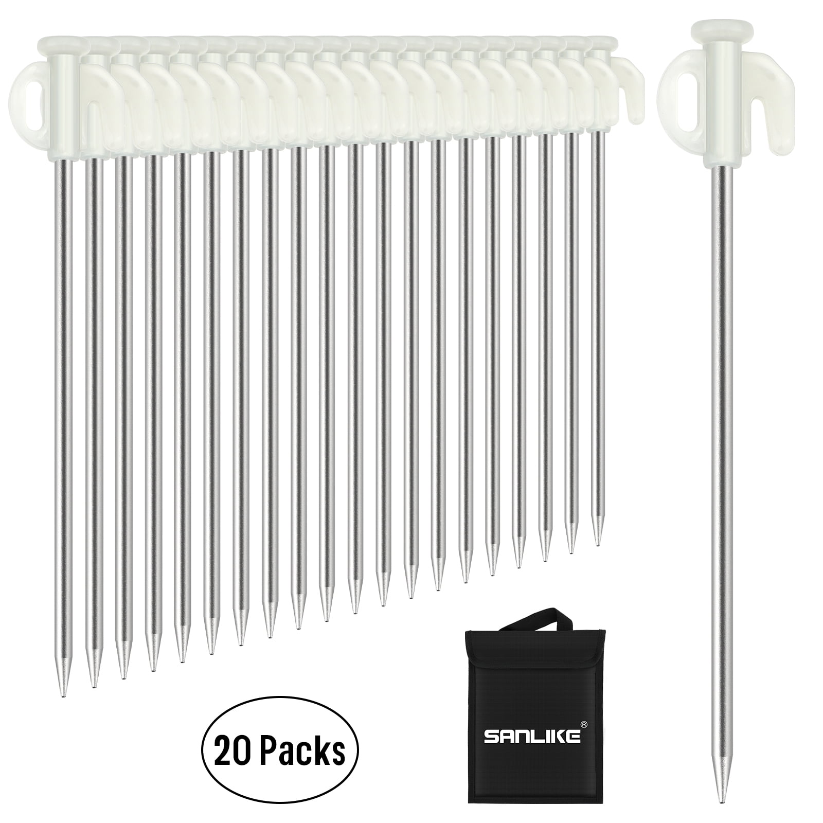 SAN LIKE 20pcs Heavy Duty Galvanized Steel Tent Stakes with Luminous