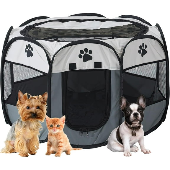 SAN LIKE 29" Portable Pets Playpen Foldable, Dog Crate with Zip, Puppy Playpen Kennel Washable, Indoor Pet Tent, Outdoor Pet Cage for Cats, Kitten, Small Dogs