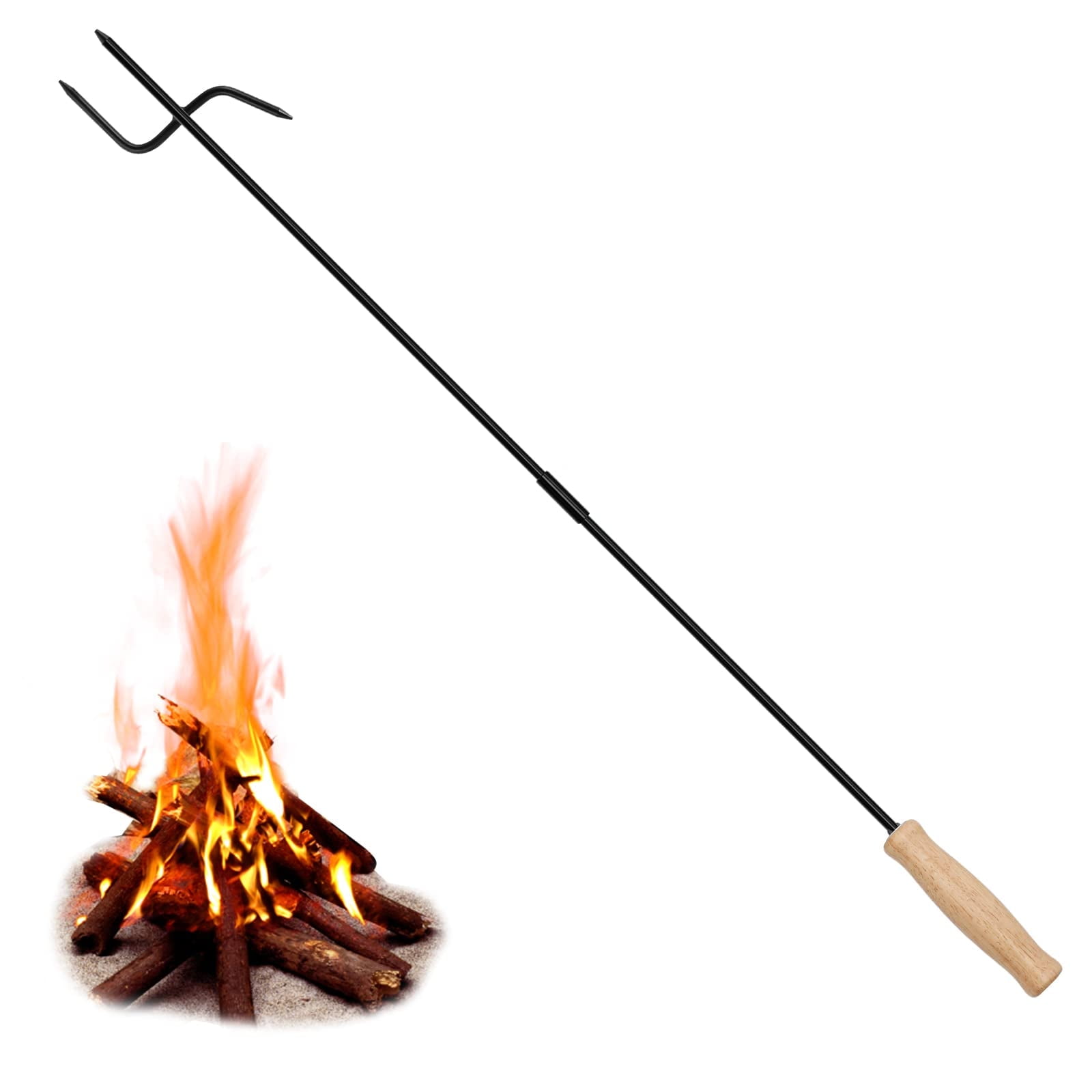SAN LIKE Fire Poker for Fire Pit 32 Heavy Duty Campfire Poker with Wooden Handle for Camping, Bonfires, Stove, Indoor and Outdoor Use