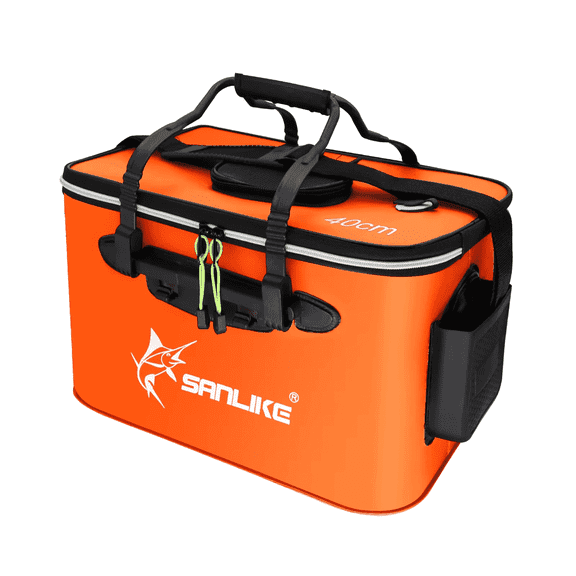 SAN LIKE Fishing Bucket,Foldable Fish Bucket, Multi-Functional EVA Fishing Bag for Outdoor, Live Fish Lures Bucket and Fish Protection Bucket, Live Fish Container (Orange)