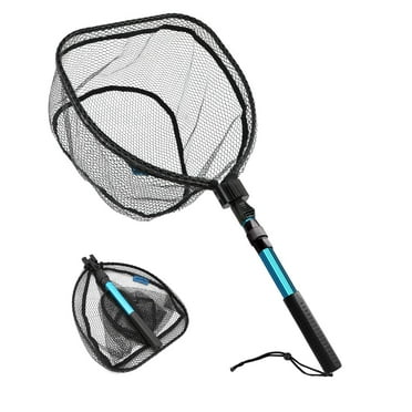 SAN LIKE Fishing Net Collapsible Fly Nets Telescopic Pole - Folding Fishing Net Extend Rubber Coated Landing Net for Trout Bass Steelhead Salmon Kayak 41in