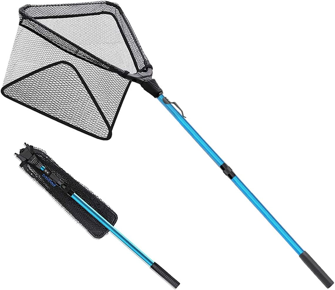 SAN LIKE Fishing Net Fish Landing Nets Collapsible Fly Fishing Telescopic  Sturdy Pole Handle for Saltwater Freshwater Extending to 48.4in-89in  (Blue-L) 