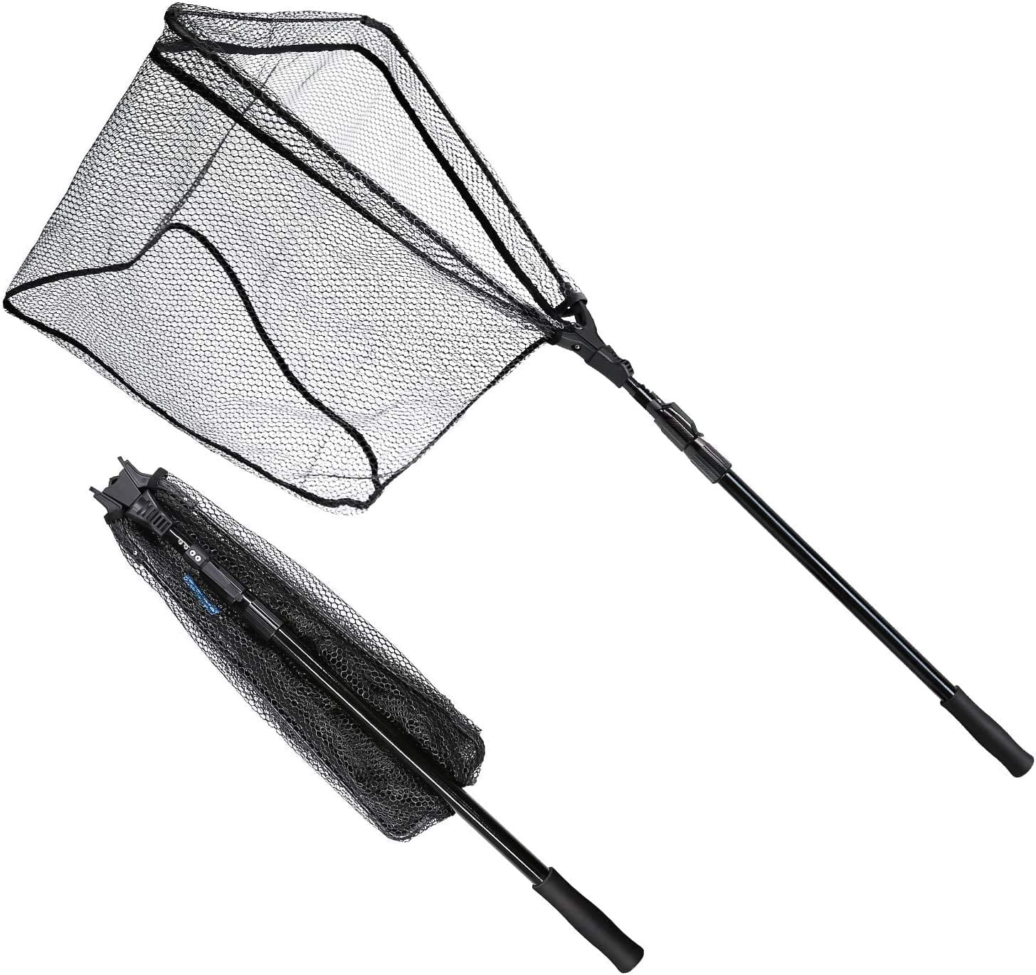 SAN LIKE Fishing Net Fish Landing Nets Folding Telescopic Sturdy Pole  Handle Rubber Coated Net Extending to 98inches for Saltwater