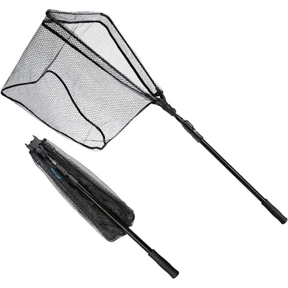 SAN LIKE Fishing Net Folding Landing Nets Telescopic Sturdy Pole Handle Rubber Coated Net Extending to 98in for Saltwater