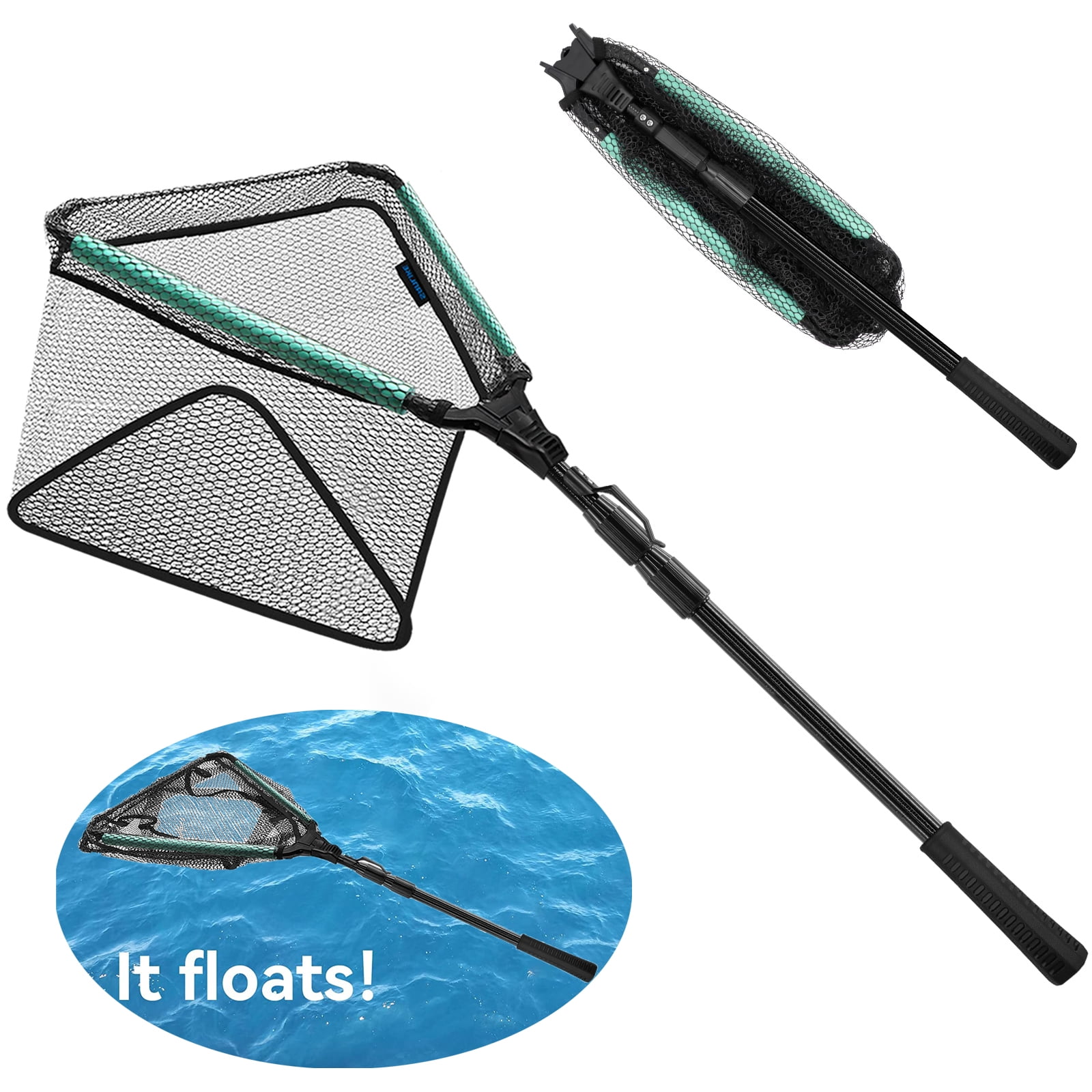 SAN LIKE Fishing Net, Folded Landing Nets with Telescopic Rod Durable  Rubber Coated Net Fly Fishing Net Easy to Catch and Release Saltwater and