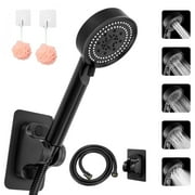 SAN LIKE Shower Head 5 Spray Mode High Pressure Shower Head Adjustable Hand Held Shower Head Power Clean - with 2 Bath Balls and 2 Clear Hooks, Drill-Free Design, Black