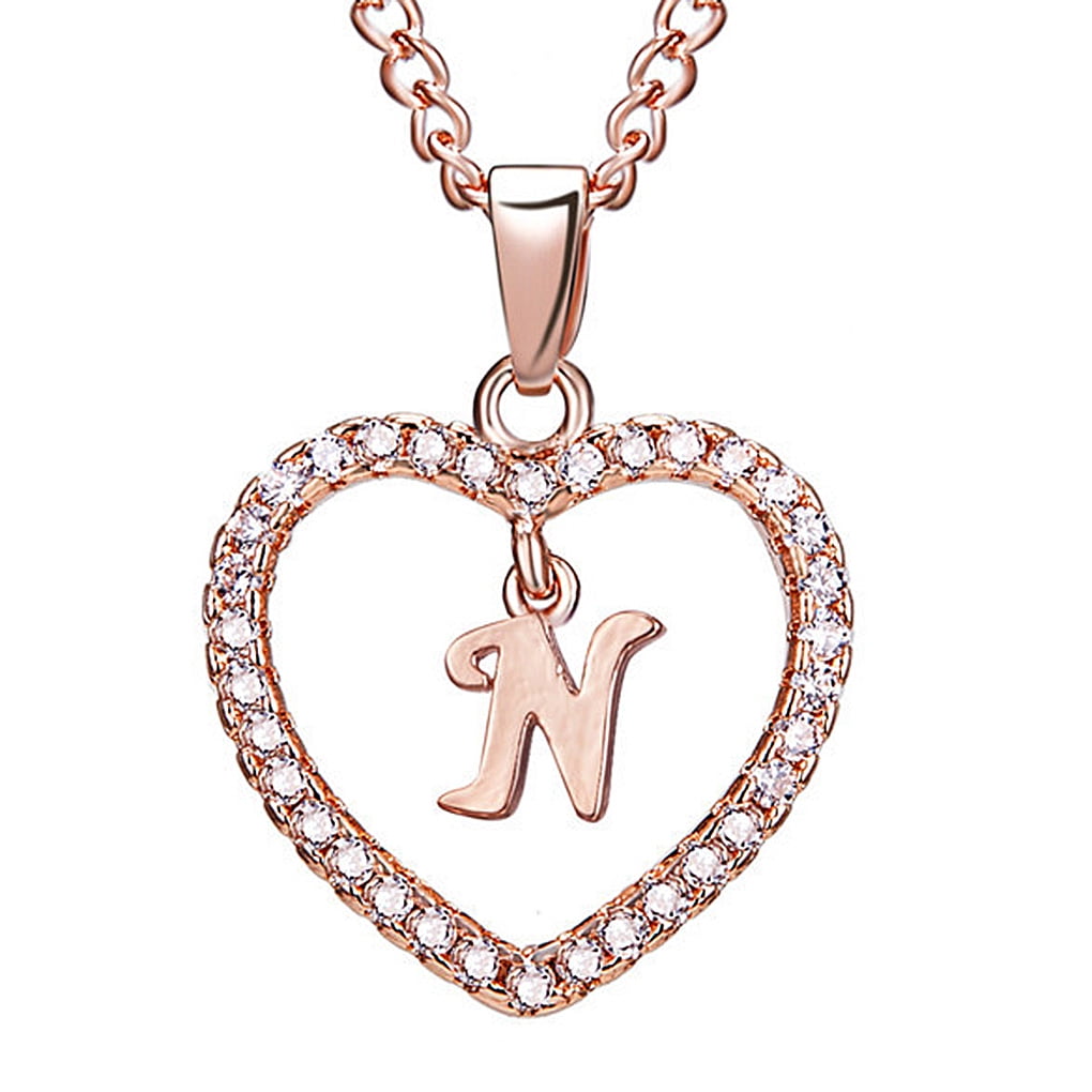 SANAG 26 Letters N Heart Shape Pendant Necklace Rhinestone Rose Golden  Clavicular Chain Jewelry Couple Gift - Walmart.com, image size:1020x1020