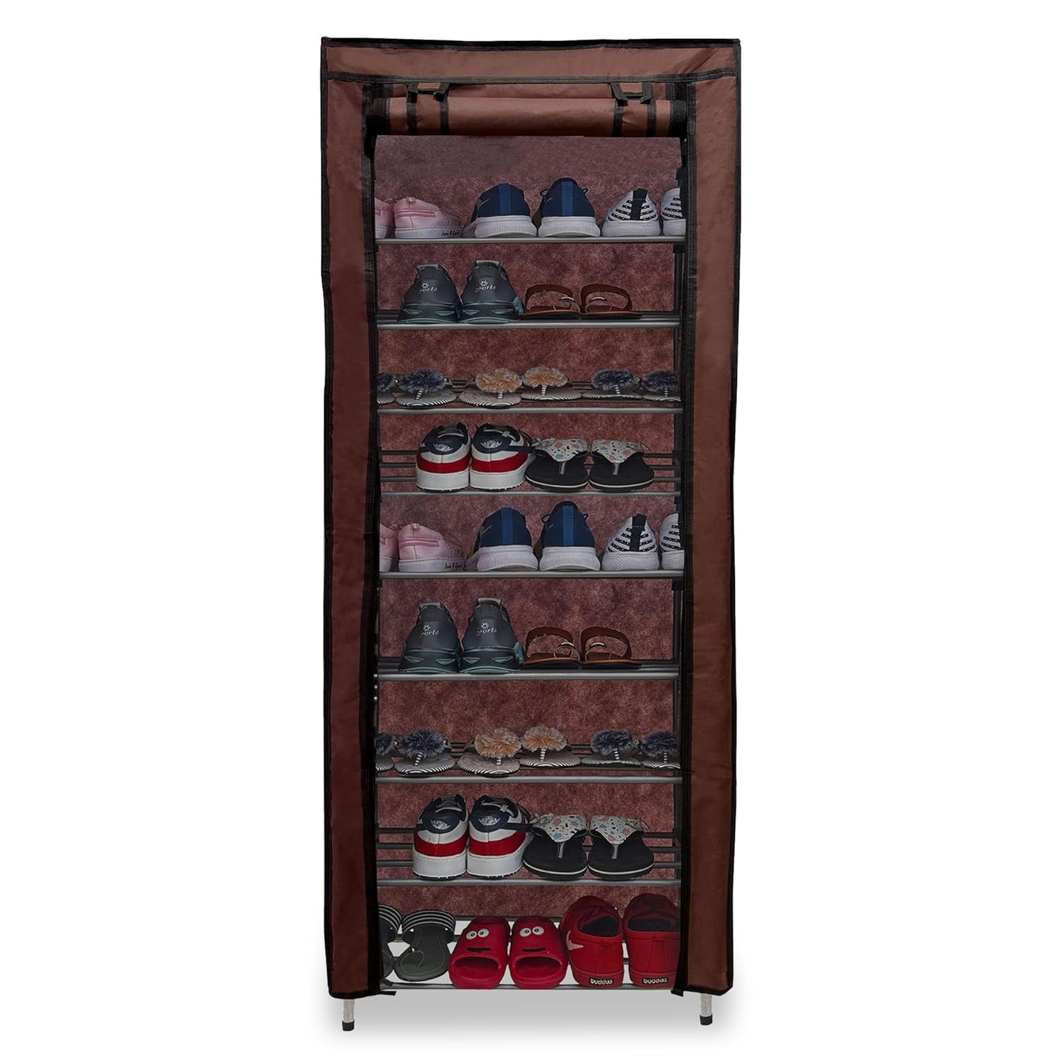 SANAMSTORE Open 9 Tier Shoe Rack Metal Pipe with NonWoven 100GSM Fabric ...