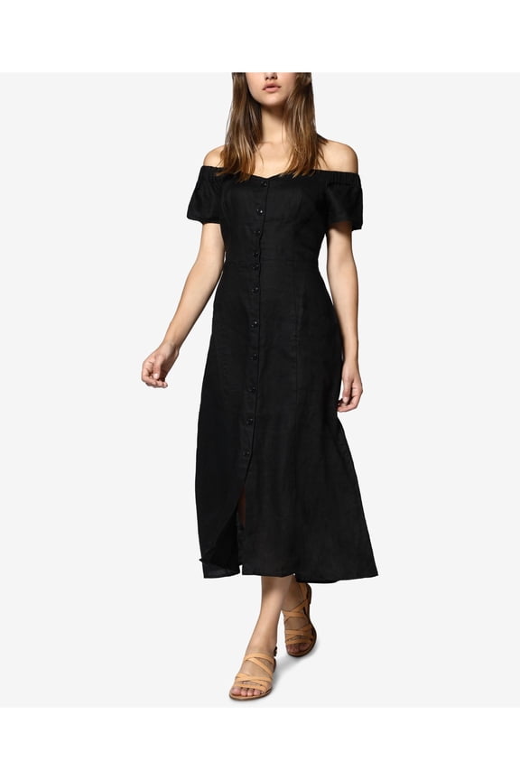 $139 Womens New 1432 Black Short Sleeve Off Shoulder Dress XS B+B