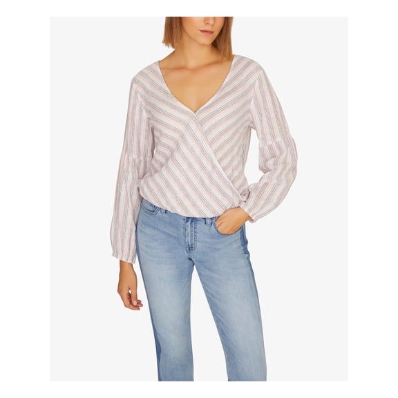 SANCTUARY $89 Womens New 0198 Orange Striped V Neck Faux Wrap Casual Top S B+B