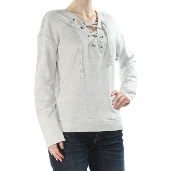 SANCTUARY $89 Womens New 1106 Gray Lace-up V Neck Long Sleeve Sweater XS B+B