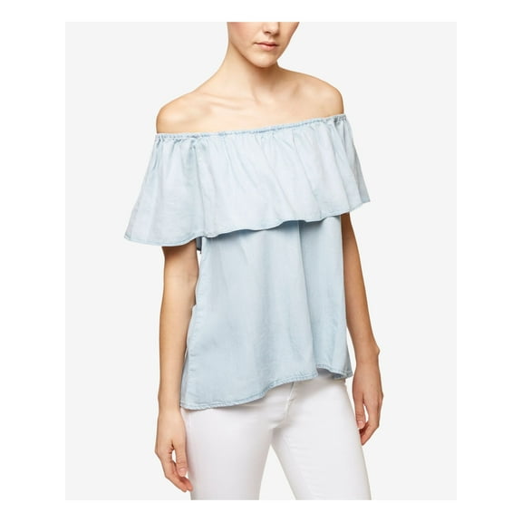 SANCTUARY $89 Womens New 1142 Blue Chambray Off The Shoulder Blouse S B B