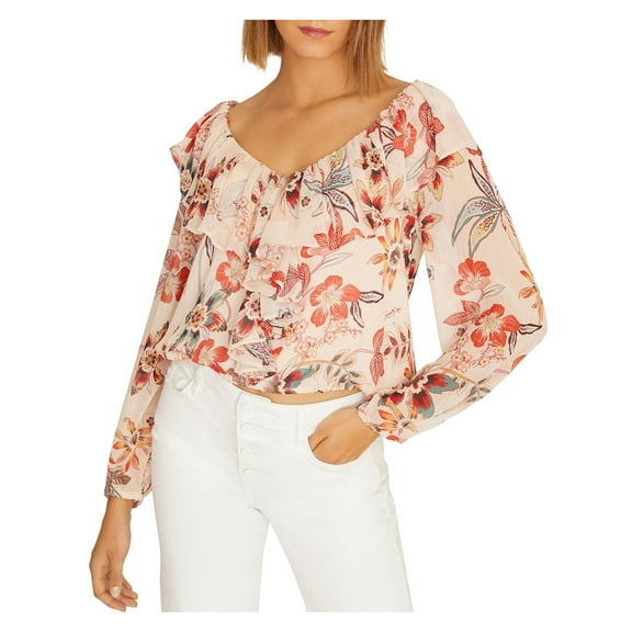 SANCTUARY $89 Womens New Coral Floral V Neck Long Sleeve Blouse Top XL B B