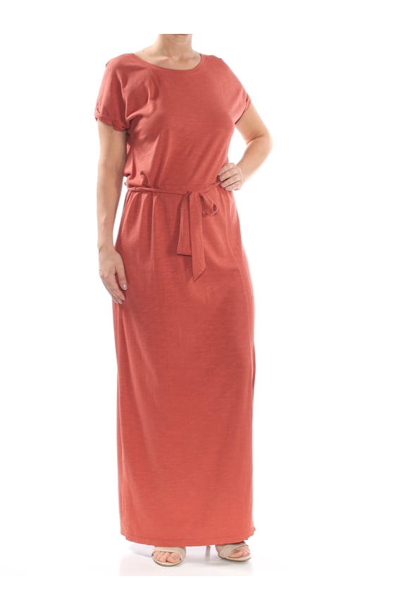 $99 Womens New 1003 Brown Tie Waist Short Sleeve T Shirt Dress L B+B