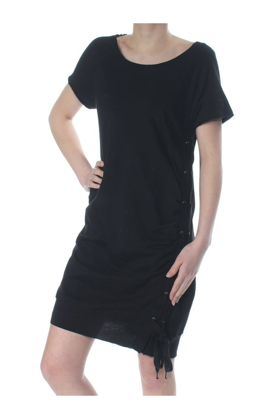 $99 Womens New 1140 Black Lace Up Short Sleeve Shift Dress XS B+B