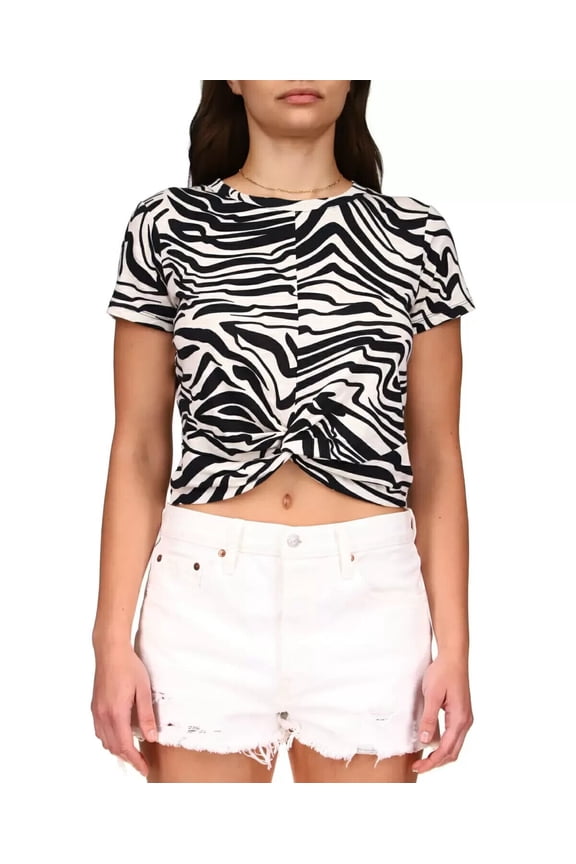 Women's Slow Tide Printed Twist T-Shirt Black White Size S MSRP $49