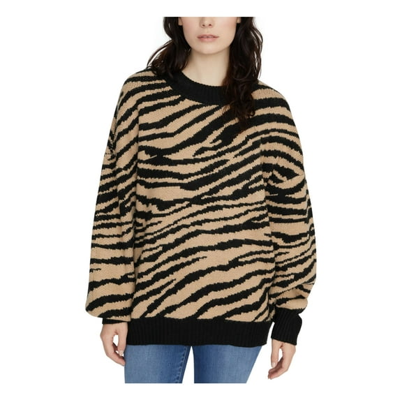 SANCTUARY Womens Black Animal Print Long Sleeve Crew Neck Sweater XS