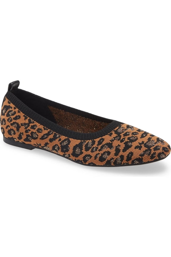 Womens Brown Animal Print Cushioned Stretch Social Round Toe Slip On Leather Flats 9