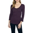 thumbnail image 1 of SANCTUARY Womens Burgundy Textured 3/4 Sleeve Scoop Neck T-Shirt S, 1 of 2
