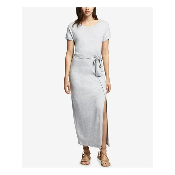 SANCTUARY Womens Gray Slitted Heather Short Sleeve Jewel Neck Maxi Dress M