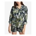 thumbnail image 1 of SANCTUARY Womens Green Printed Cuffed Collared Button Up Top S, 1 of 4